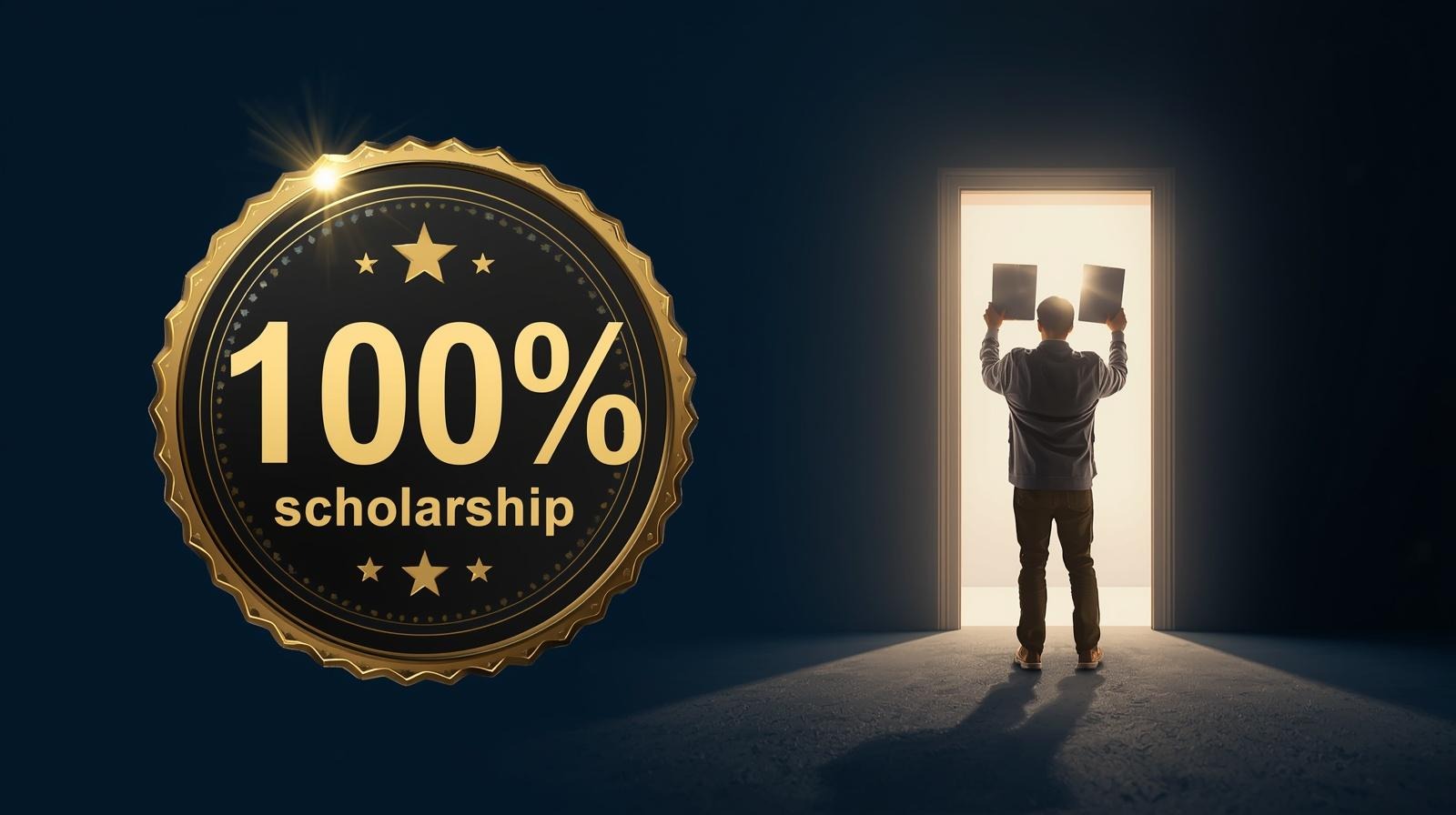 Premium 100 percent scholarship badge with glowing effect